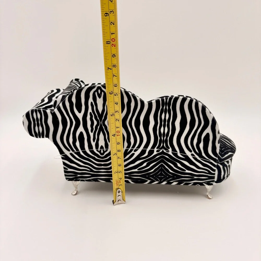 Zebra Print Miniature Chaise Lounge Jewelry Box with Mirror and Ring Slots